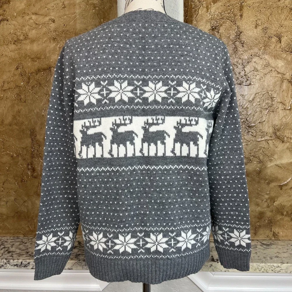 POL Anthropologie Sweater Women's M Knit‎ Fair Isle Snowflake Reindeer Christmas
